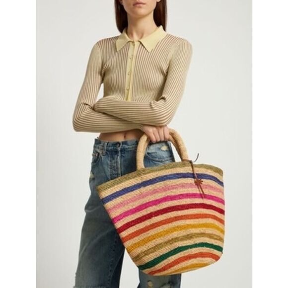 Manebi Stripped Raffia Summer Tote Bag natural one size - Picture 2 of 10